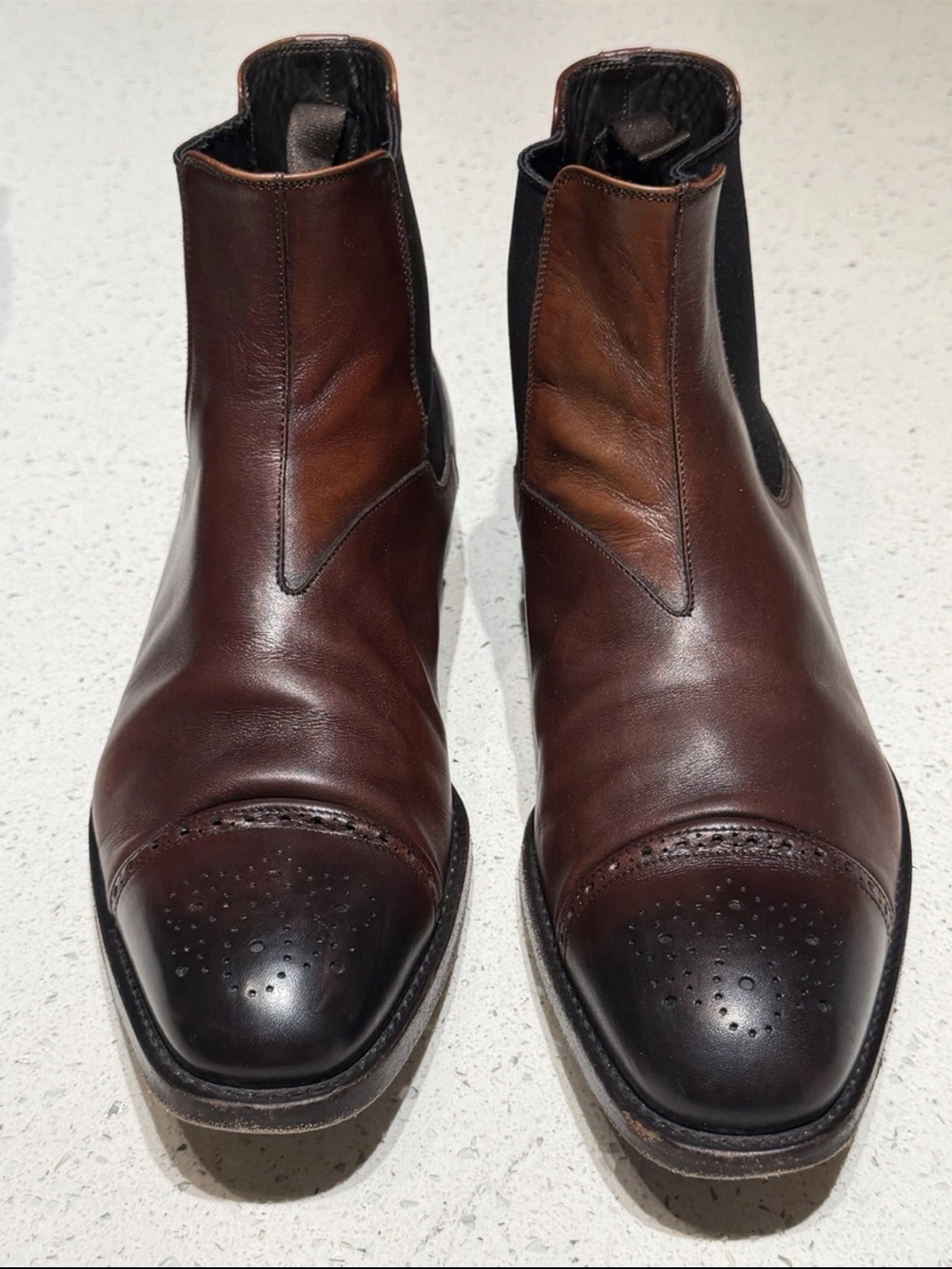 Prada Brown Leather Chelsea Boots with captoe Brogue boots